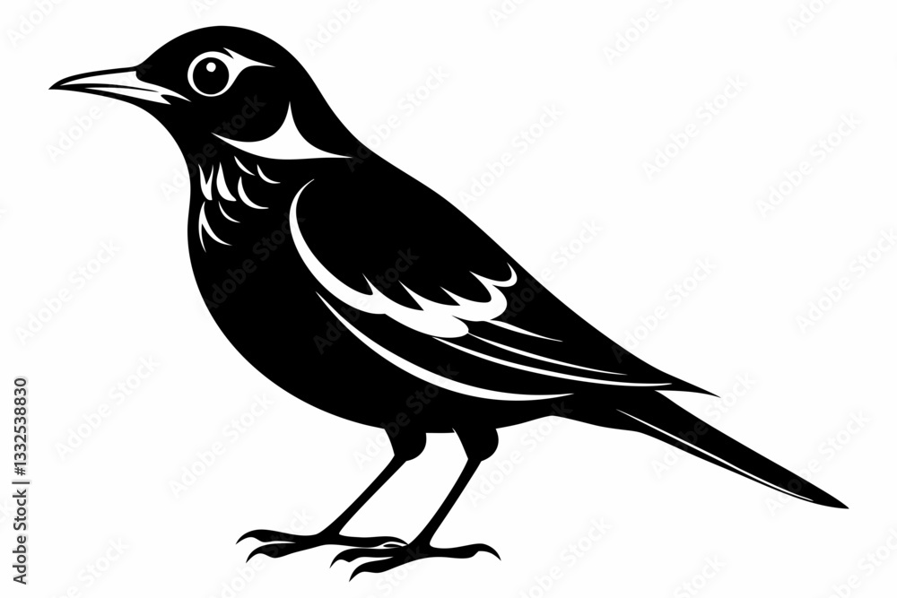 thrush bird line art silhouette vector illustration thrush bird line art silhouette vector illustration