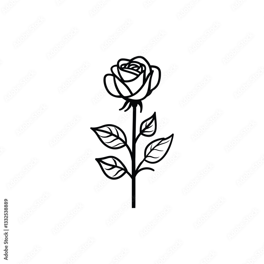 art of rose Minimalist Rose Line Drawing: Black and White Stylized Illustration with Delicate Leaves and Bloom art of rose Minimalist Rose Line Drawing: Black and White Stylized Illustration with Delicate Leaves and Bloom