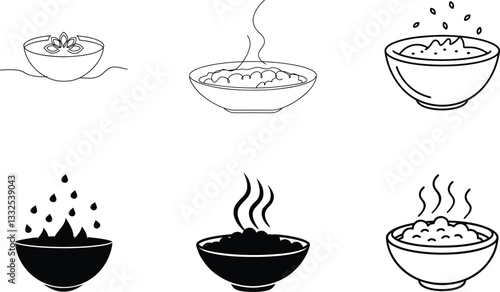 Oatmeal Breakfast Bowls Simple Line Art Food Icons