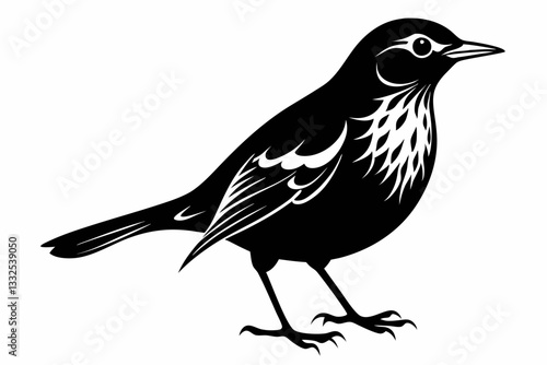 thrush bird line art silhouette vector illustration
