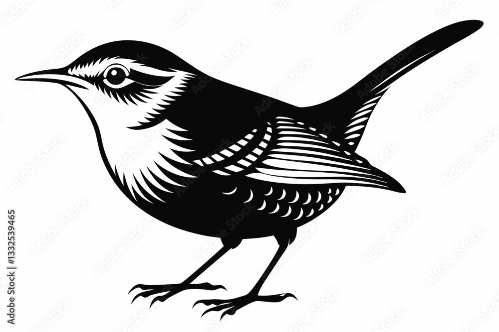Fototapeta premium wren bird line art silhouette vector illustration