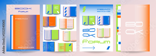 4 funky book posters. Modern style with gradients and bright colors. Suitable for festivals, forums, book clubs, fairs, school events, educational projects, etc.