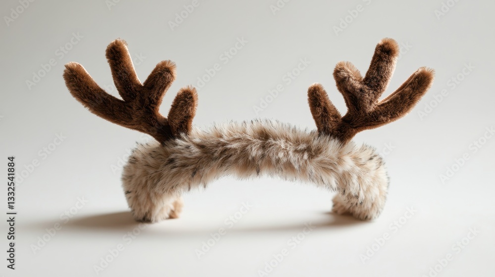 Fototapeta premium Brown furry reindeer antlers headband on neutral background
