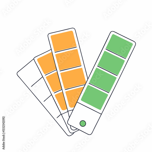 Color palette with swatches in green and orange, minimalist design, for interior decoration