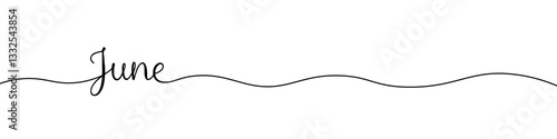 June month inscription continuous one line drawing with word. Minimalistic drawing of phrase illustration.