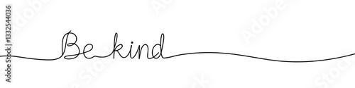 Be kind inscription continuous one line drawing with word. Minimalistic drawing of phrase illustration.