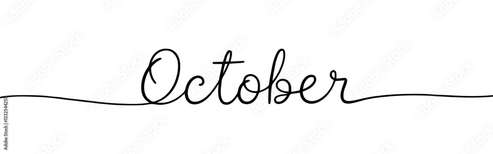 October month continuous one line drawing with word. Minimalistic drawing of phrase illustration. October month continuous one line drawing with word. Minimalistic drawing of phrase illustration.