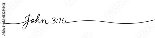 John 3 16 phrase continuous one line drawing with word. Minimalistic drawing of phrase illustration.