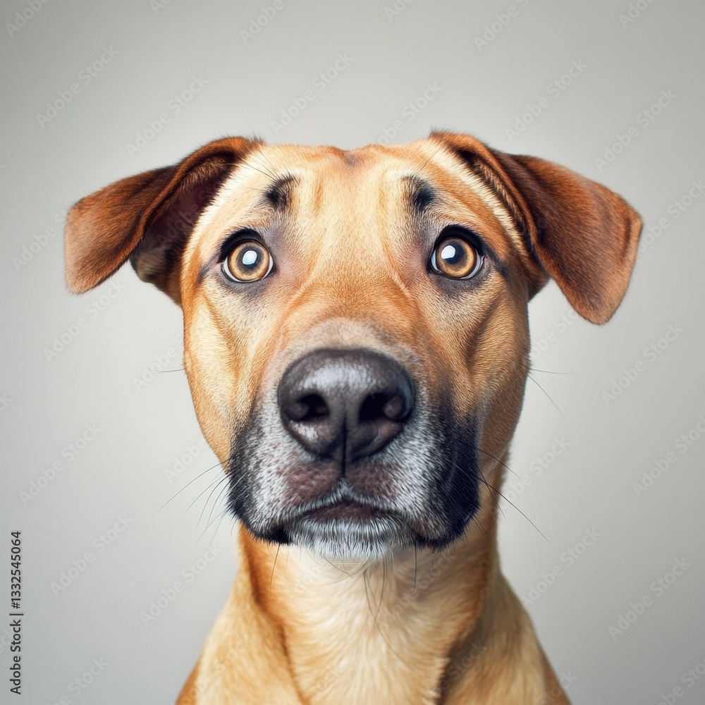 Happy dog with expressive eyes looking directly at the camera in a neutral background Happy dog with expressive eyes looking directly at the camera in a neutral background