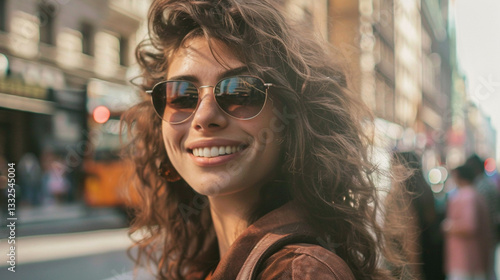A smiling woman with sunglasses 