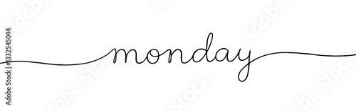 Monday inscription continuous one line drawing with word. Minimalistic drawing of phrase illustration.