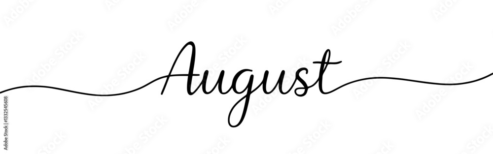 August month continuous one line drawing with word. Minimalistic drawing of phrase illustration. August month continuous one line drawing with word. Minimalistic drawing of phrase illustration.