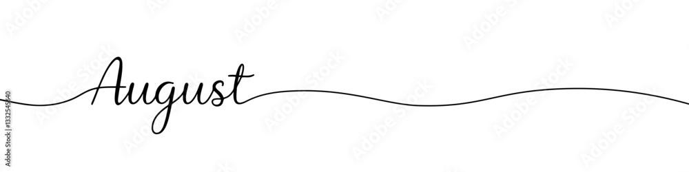 August month continuous one line drawing with word. Minimalistic drawing of phrase illustration. August month continuous one line drawing with word. Minimalistic drawing of phrase illustration.