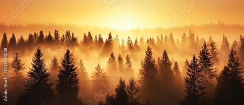 Serene autumn forest with warm sepia haze at sunrise perfect for nature lovers