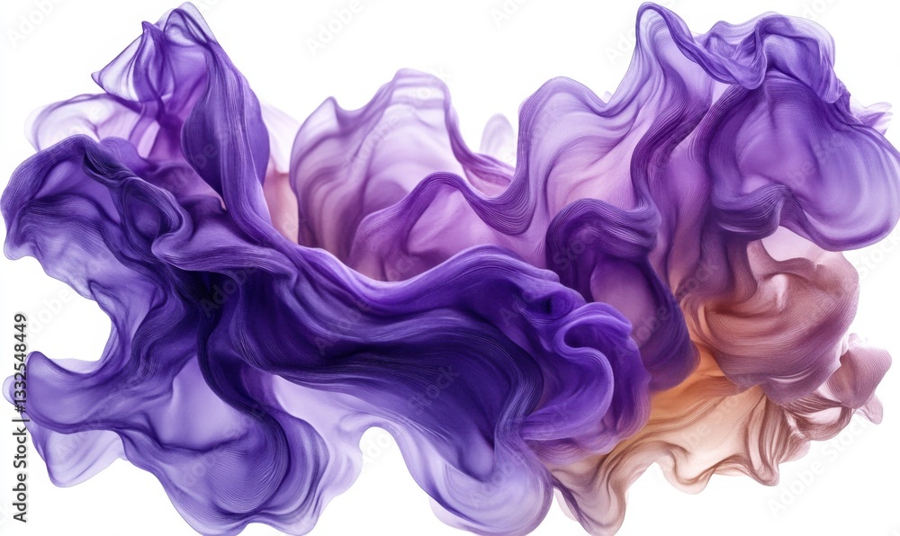 Purple and orange abstract flowing fabric waves on white background, design element Purple and orange abstract flowing fabric waves on white background, design element