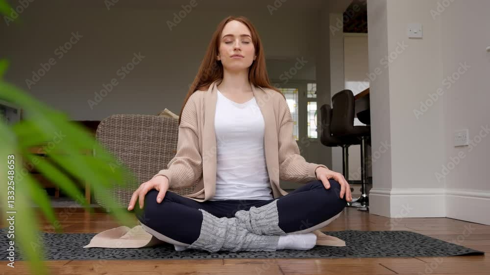 Relaxation and mindfulness practice in a cozy living room setting during the afternoon hours Relaxation and mindfulness practice in a cozy living room setting during the afternoon hours