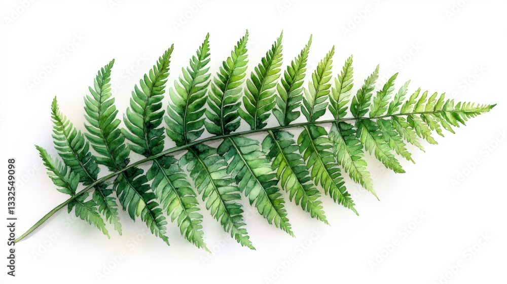 Watercolor Hand-Drawn Royal Fern Plant on Isolated White Background Watercolor Hand-Drawn Royal Fern Plant on Isolated White Background