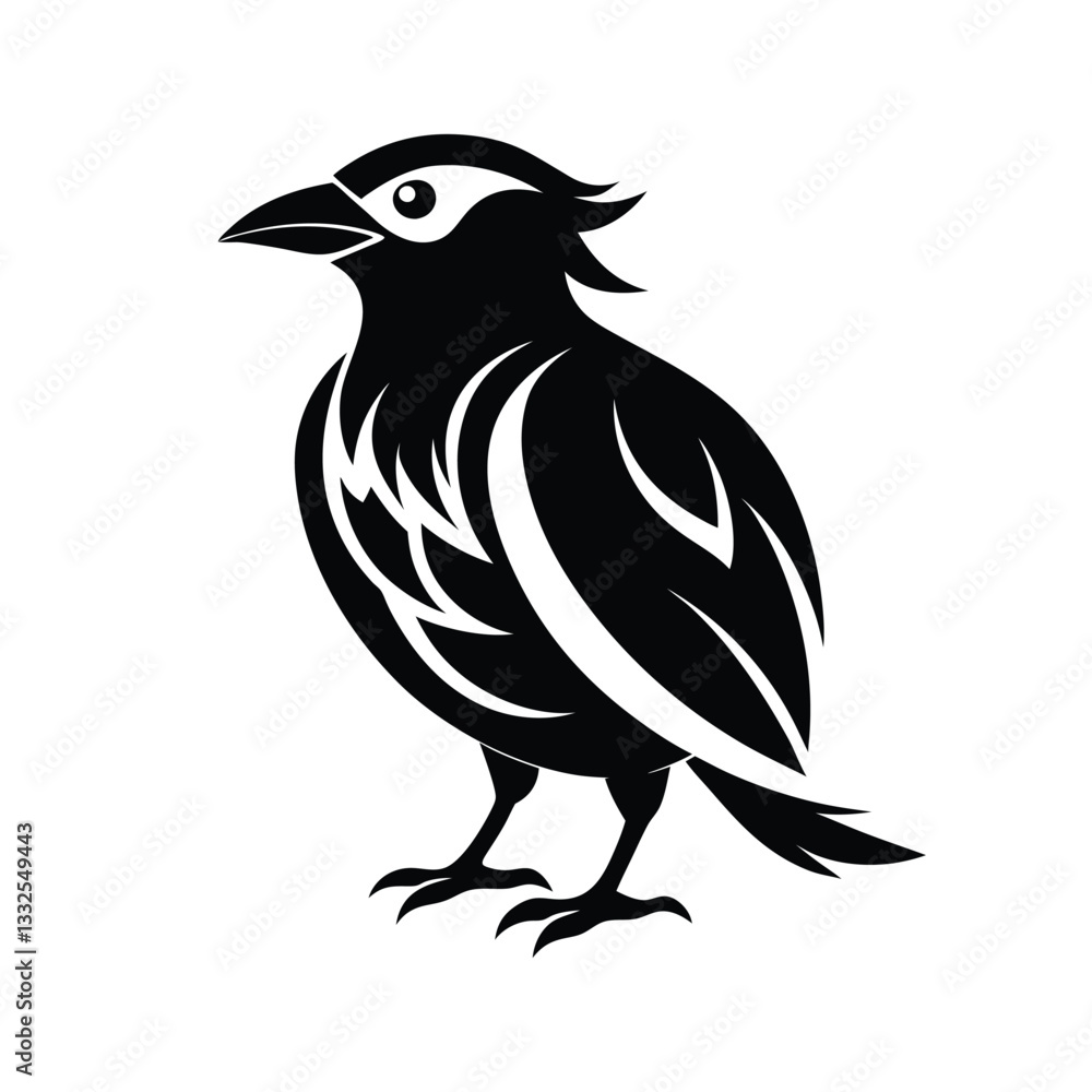 Vector illustration of a cartoon bird flying with wings, featuring a black crow or raven on a branch, showcasing wildlife and nature in a simple, symbolic design Vector illustration of a cartoon bird flying with wings, featuring a black crow or raven on a branch, showcasing wildlife and nature in a simple, symbolic design