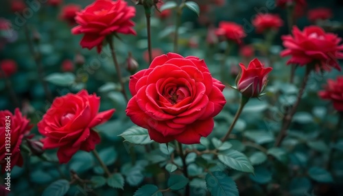 Wallpaper Mural A Breathtaking Display Of Velvety Crimson Roses Blooming In Lush Green Foliage Under Soft Natural Light, A Vibrant Garden Scene Torontodigital.ca