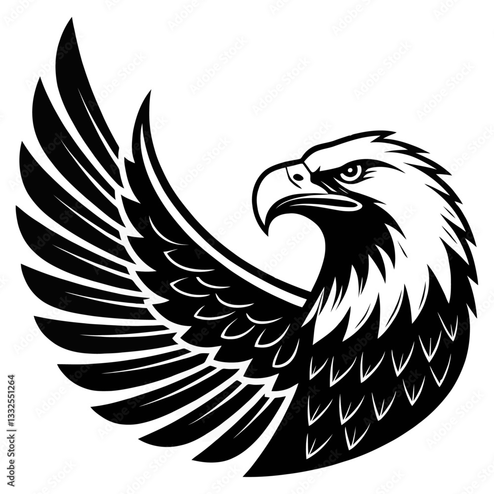Fototapeta premium Powerful Eagle Logo with Spread Wings in Black and White