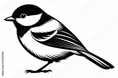 chickadee line art silhouette vector illustration