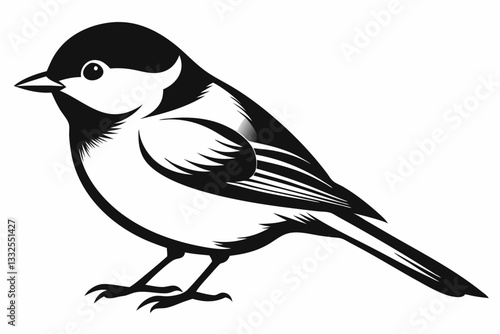 chickadee line art silhouette vector illustration