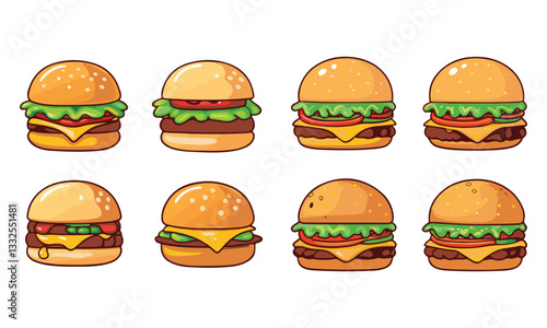 illustration featuring a collection of burger icons