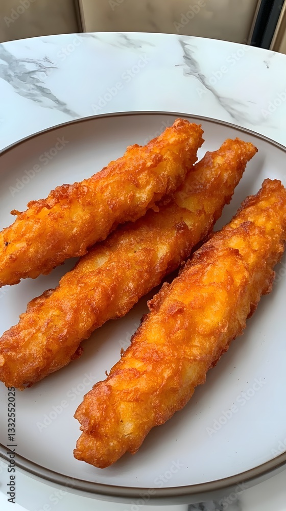 Crispy Fried Fish Fingers on Plate Delicious Seafood Appetizer