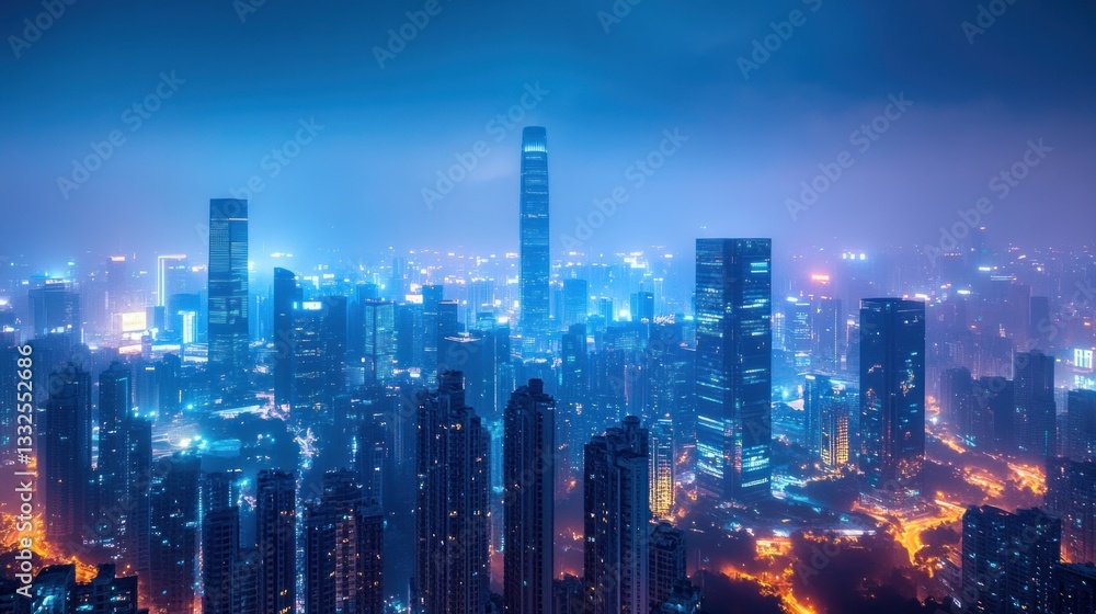 Obraz premium Night Cityscape: A Stunning Aerial View of Shenzhen's Skyline