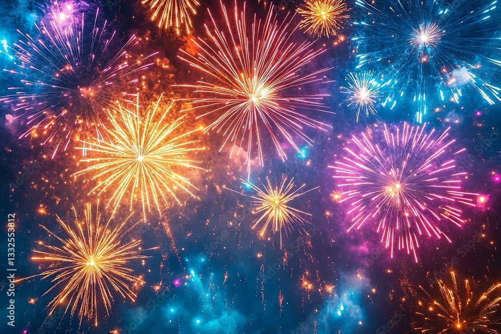 Fototapeta premium Colorful Fireworks Celebration Night Sky Background3