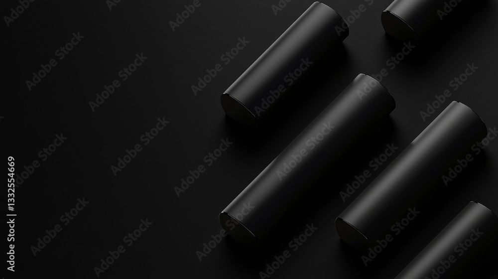 Naklejka premium Stylish black cylindrical shapes on dark surface.