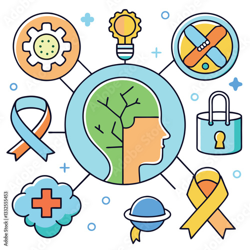 Mental health awareness day vector illustration icon elements symbols