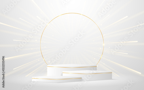 Multi-layered white podium with elegant gold lines for the best awards or product display. stage or podium. vector illustration	