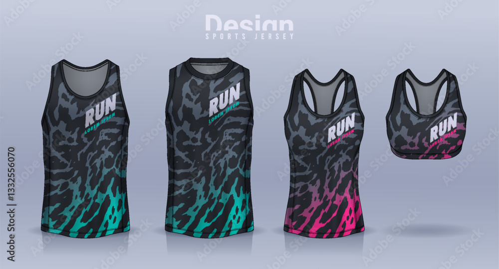 Fototapeta premium Sleeveless shirt sport design template, jersey mockup for Men's and Women's, Running singlet, basketball Tank top.