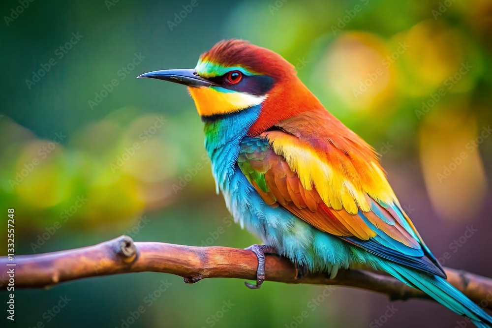 Obraz premium Vibrant Bird on Branch: Colorful Feathers, Nature Photography