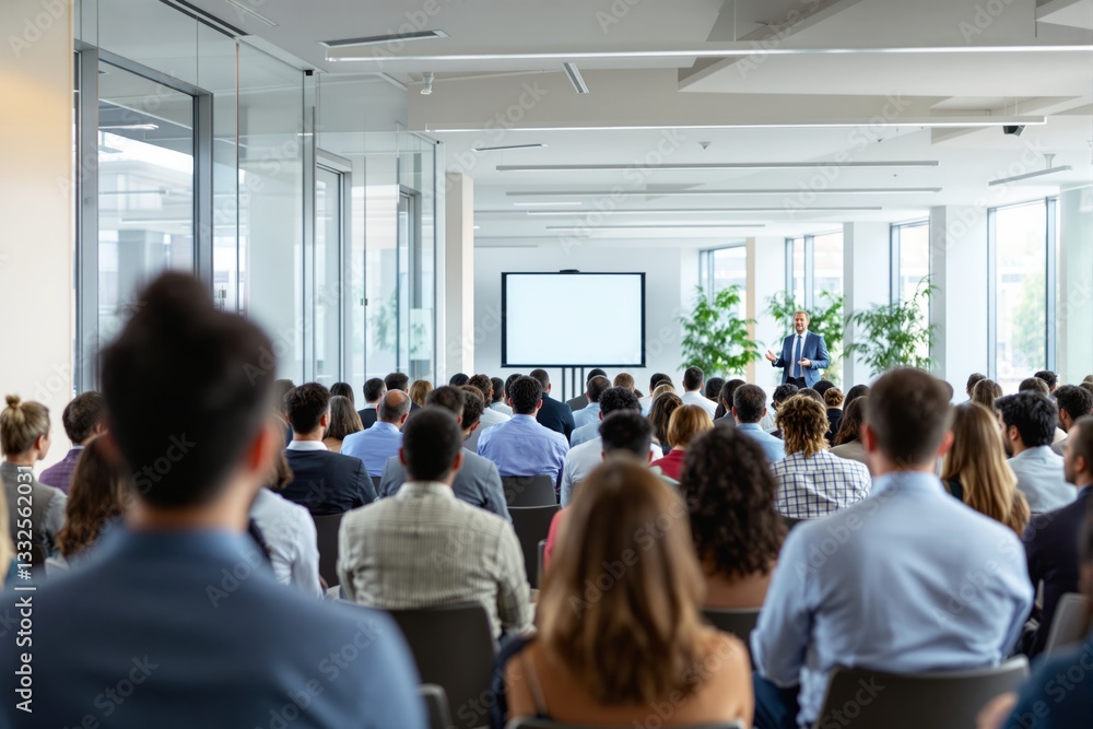 Fototapeta premium Business conference with speaker and audience in modern office.