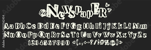 Halftone serif font collages. Cut out paper alphabet with dots
