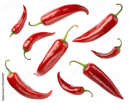 A Collection of Bright Red Chili Peppers Floating – Spicy and Vibrant
