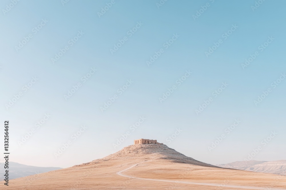 Naklejka premium lone ancient ruin stands against clear sky offering expansive copy space for potential text or graphics capturing essence