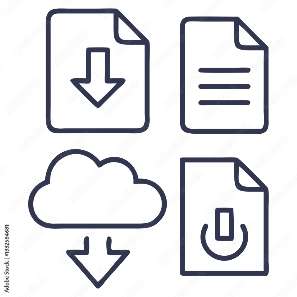 Minimal Download Icon Set with Cloud, Arrow, and File Symbols
Minimal Download Icon Set with Cloud, Arrow, and File Symbols