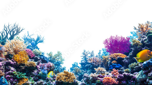 Fototapeta Naklejka Na Ścianę i Meble -  Colorful coral reef and tropical fish swimming on transparent background
