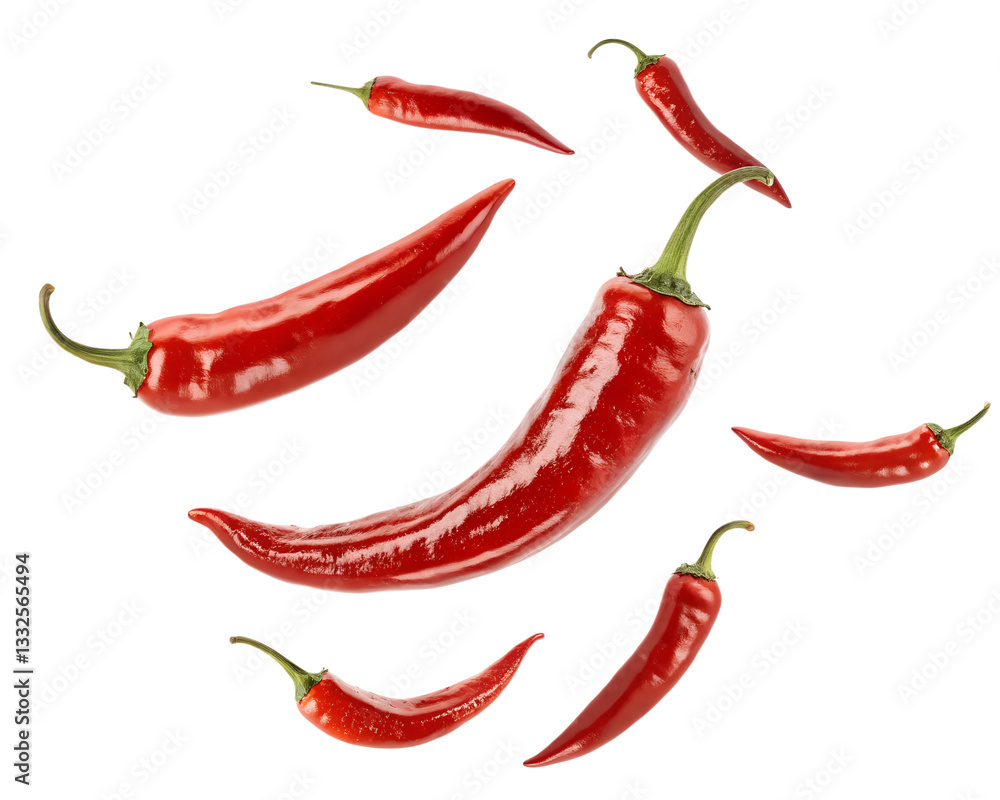 A Collection of Bright Red Chili Peppers Floating – Spicy and Vibrant A Collection of Bright Red Chili Peppers Floating – Spicy and Vibrant