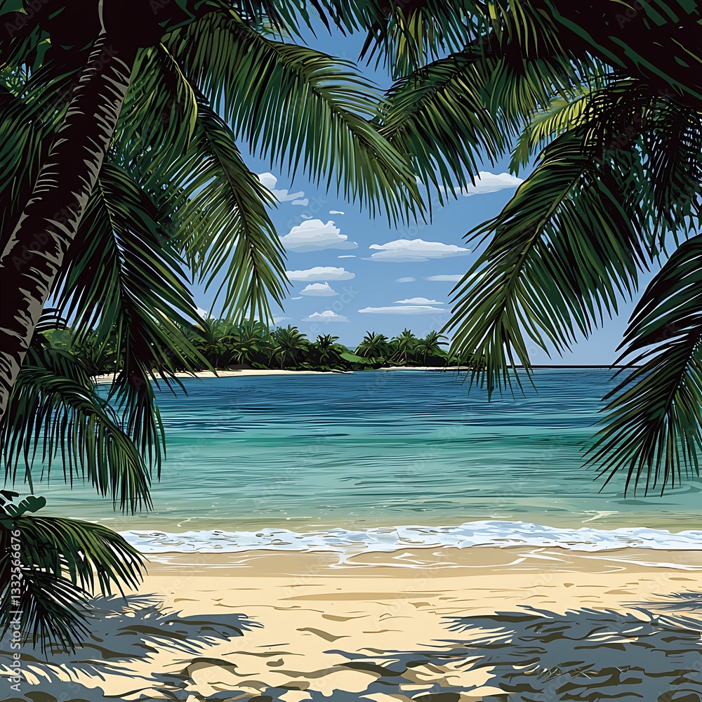 Tropical Beach View Through Palms Tropical Beach View Through Palms