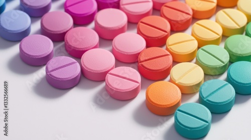 Colorful Pills Medication Healthcare Pharmacy Rainbow Tablets Medicine Treatment Capsules Drugs