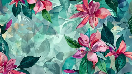 Florales Kunstmuster mit zarten rosa Blumen auf blauem Hintergrund