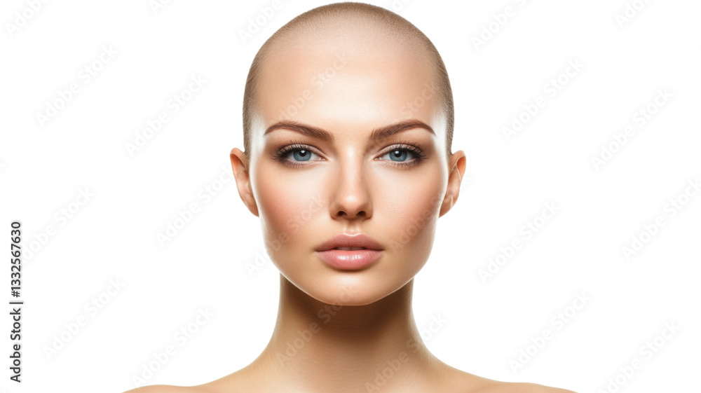 Beautiful bald woman with perfect skin posing on transparent background Beautiful bald woman with perfect skin posing on transparent background