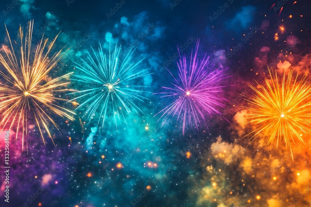 Naklejka premium Colorful Fireworks Festival Background2