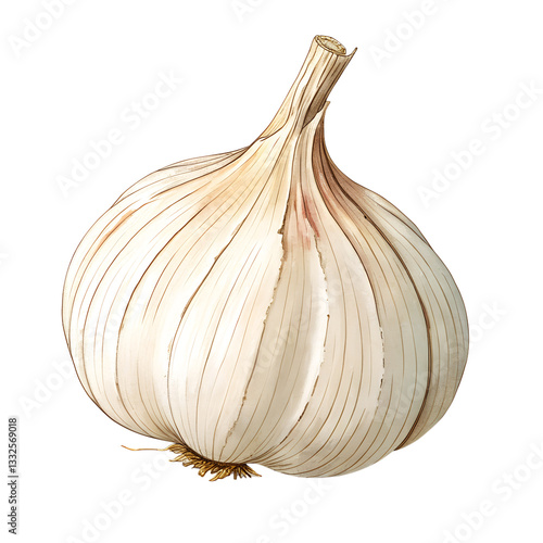 Wallpaper Mural Illustration of A plump, whole garlic bulb with its delicate, off-white papery skin slightly peeling at the edges Torontodigital.ca