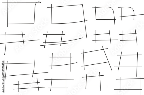 Set of doodle handdrawn highlight rectangles. Collection of pencil or pen sketch elements of squares and marks isolated on transparent background