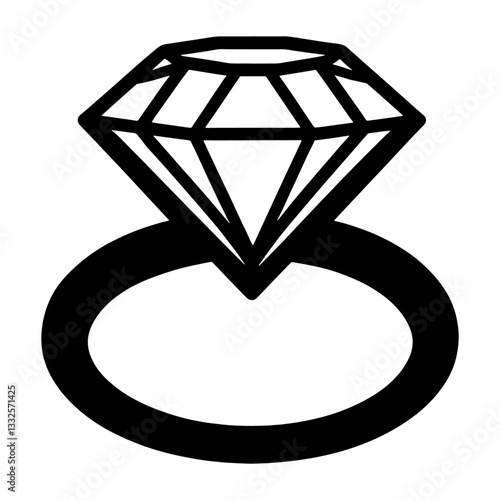 A diamond ring icon on a white background.Elegant Diamond Ring Silhouette Illustration.Diamond Ring Silhouette Elegant Illustration Jewelry Design.
